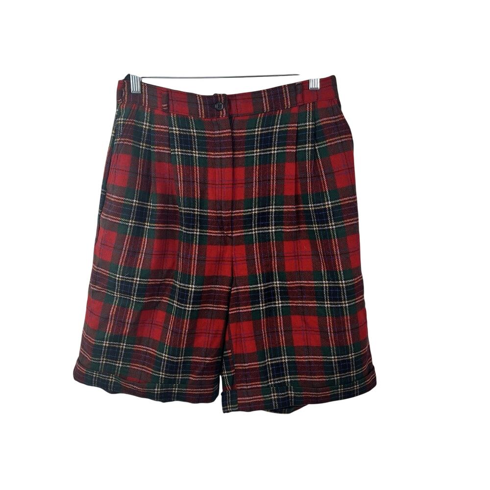 Vintage 80s Woolrich Wool High Waist Plaid Tartan Shorts Plaid Pleated 32”